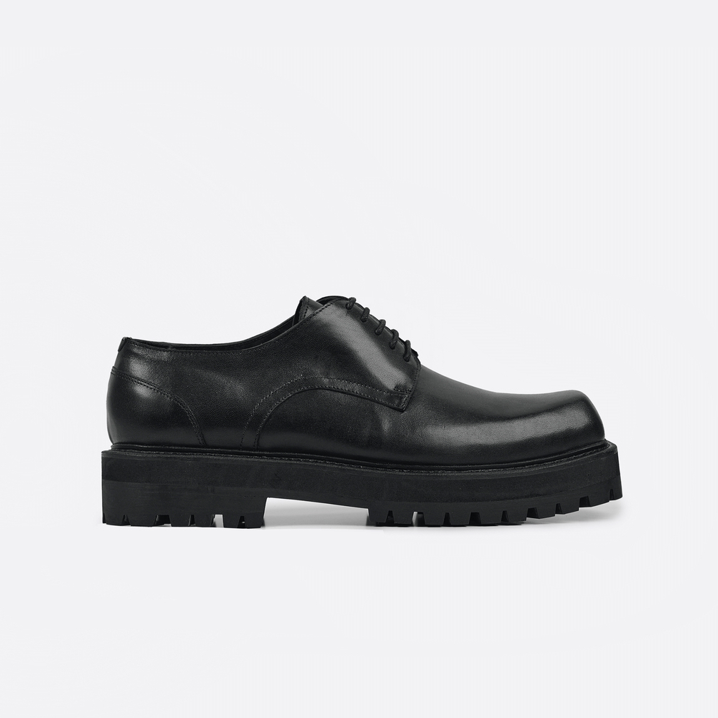 Giày Derby Nam TARMOR Da Thật Đế Chunky Màu Đen Mũi Vuông Chunky Derby Shoes With Square Toes In Black Leather