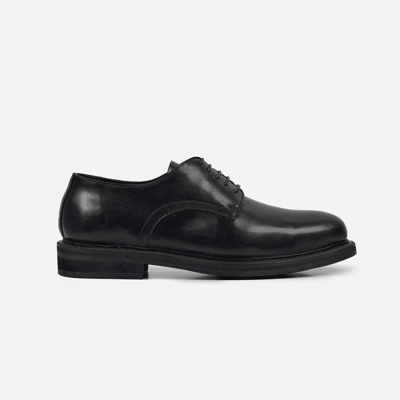 Giày Derby Nam TARMOR Da Thật Màu Đen Mũi Tròn Derby Shoes In Black Leather