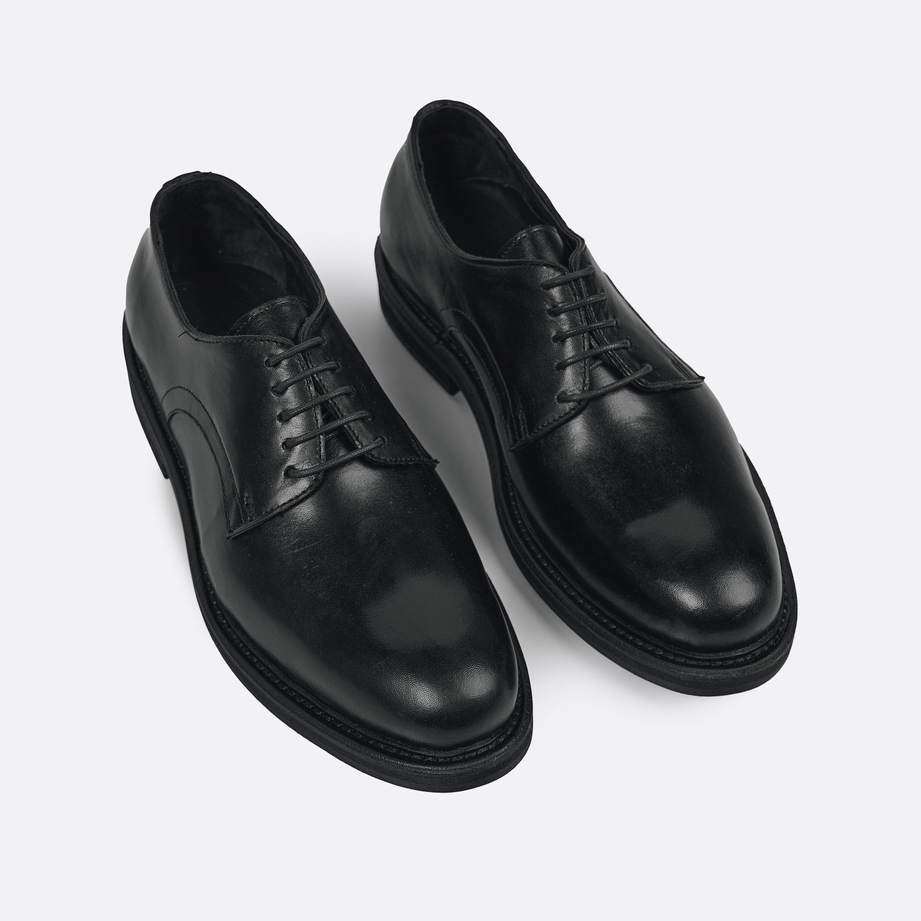 Giày Derby Nam TARMOR Da Thật Màu Đen Mũi Tròn Derby Shoes In Black Leather