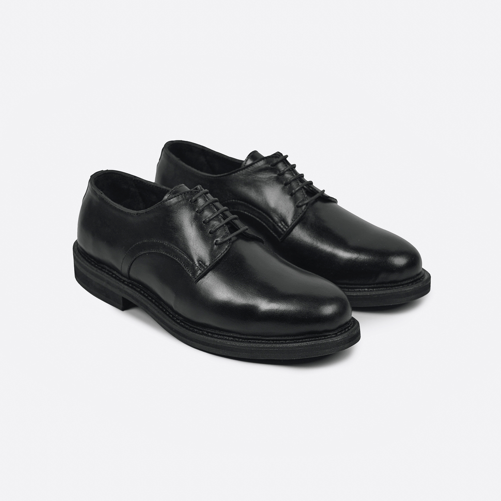 Giày Derby Nam TARMOR Da Thật Màu Đen Mũi Tròn Derby Shoes In Black Leather