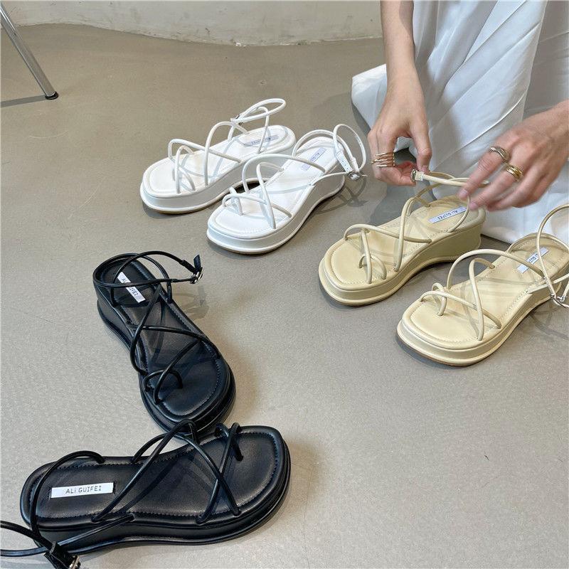 Giày sandal Atikota thiết kế hở ngón phối quai chéo màu trơn xinh xắn thời trang cho nữ_mã 337