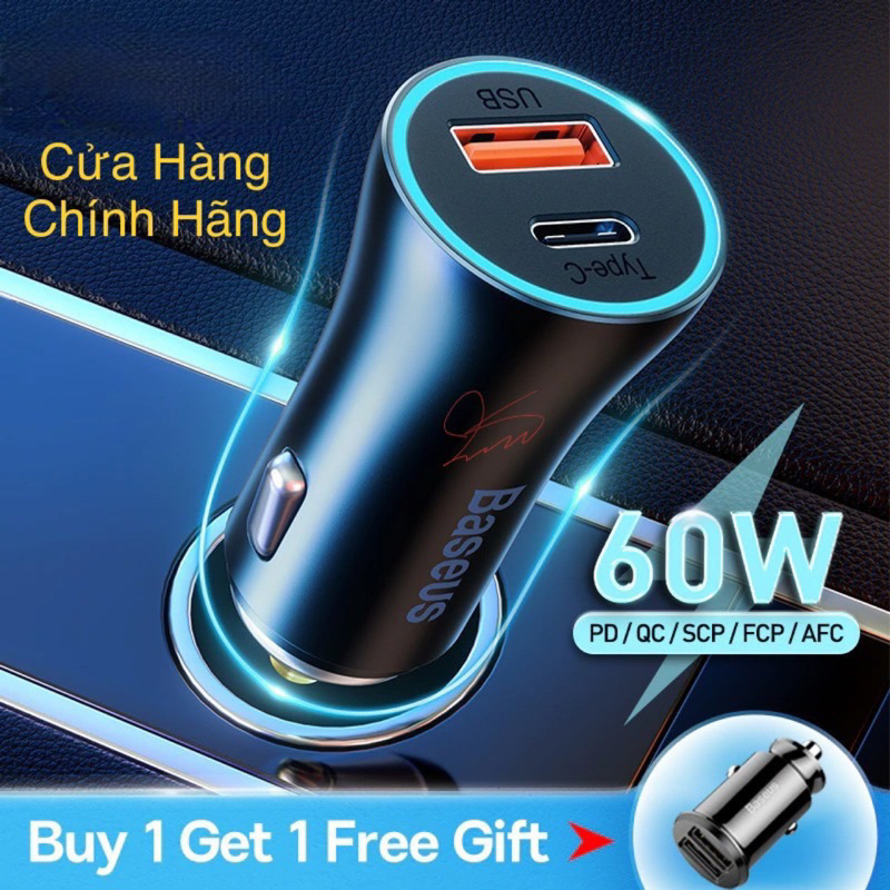 Tẩu củ sạc nhanh cho xe hơi 2 cổng chân cắm các loại trên xe hơi o to oto ô tô 60w