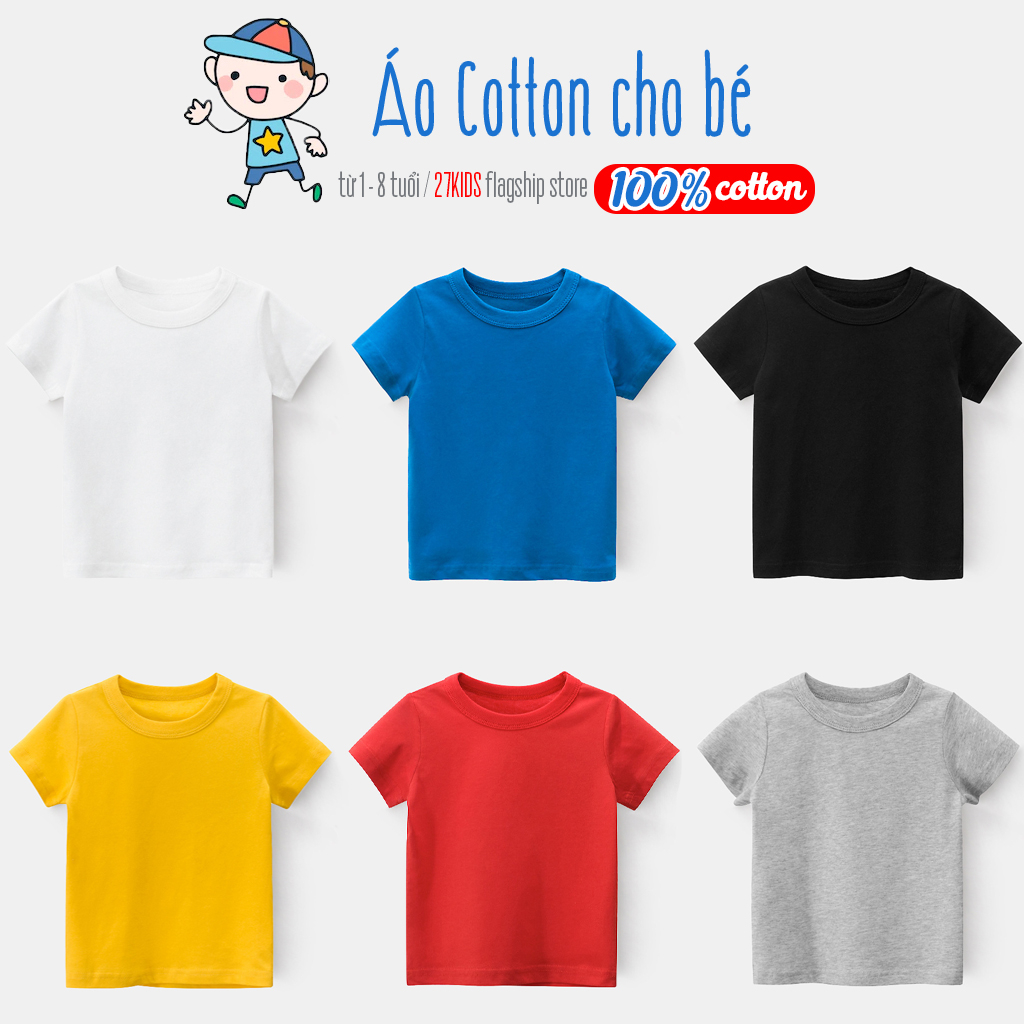 Áo phông thun trơn cho bé EROKIDS nhiều màu chất cotton mềm mịn xuân hè 2023