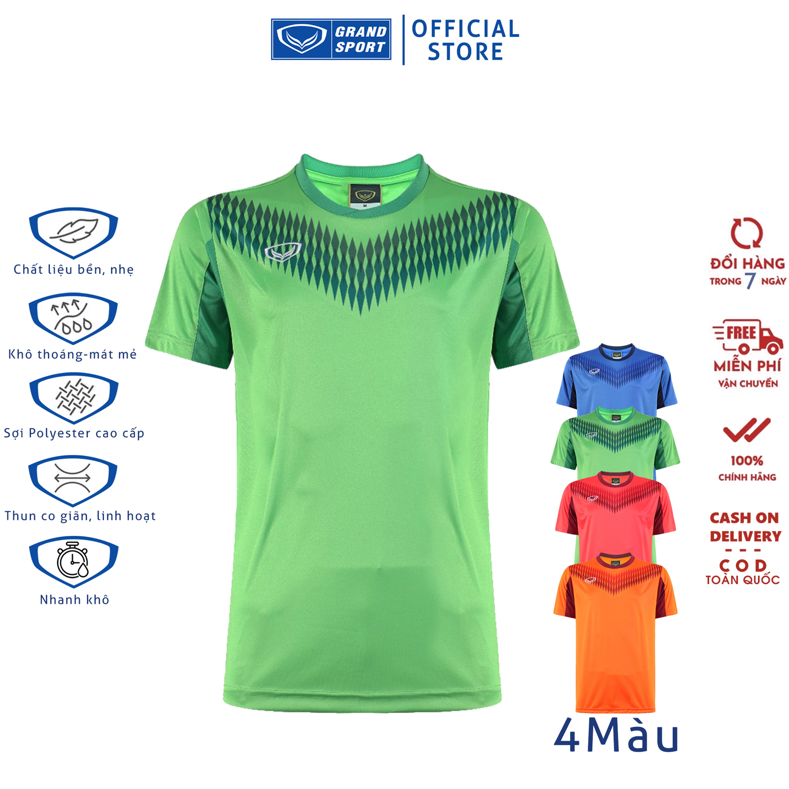 Áo thể thao nam Grand Sport 11476 thun Poly thoáng mát siêu nhẹ nhanh khô chơi bóng đá, bóng chuyền, chạy bộ, cầu lông