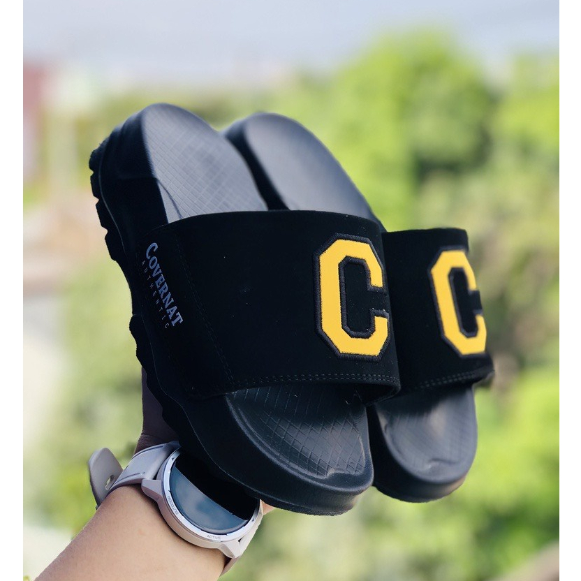 Dép Chữ C - Covernat, Dép nam nữ quai ngang Covernat cao cấp tăng chiều cao đế chống trơn quai da họa tiết thêu DEP-C
