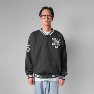 Áo Khoác Jacket Bomber Varsity Nam Nữ Nỉ Màu Đen Form Rộng 2 Lớp Thêu Oversized XFIRE VAR-ESSNI-D322