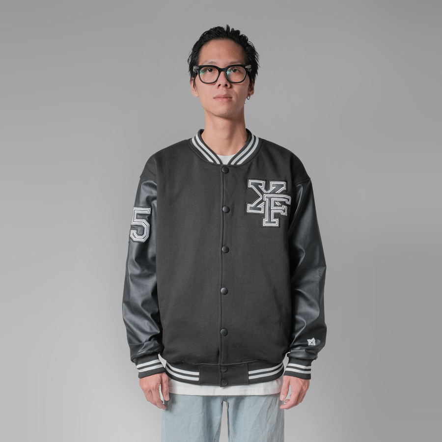 Áo Khoác Đen Bóng Chày Thêu Nam Nữ Bóng Chày Bomber Tay Da Varsity Jacket Form Rộng 2 Lớp Màu Đen By Local Brand Xfire