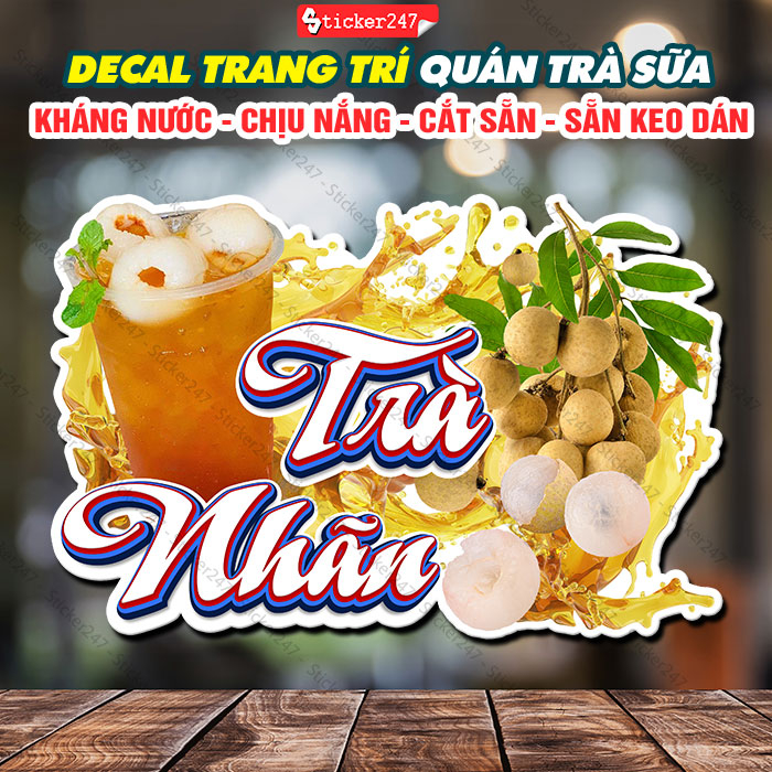 Tranh Dán Tường Trà Nhãn Bắt Mắt 🌈 Hình Dán Decor Trang Trí Quán Trà Sữa, Quán Nước - Decal Trà Nhãn