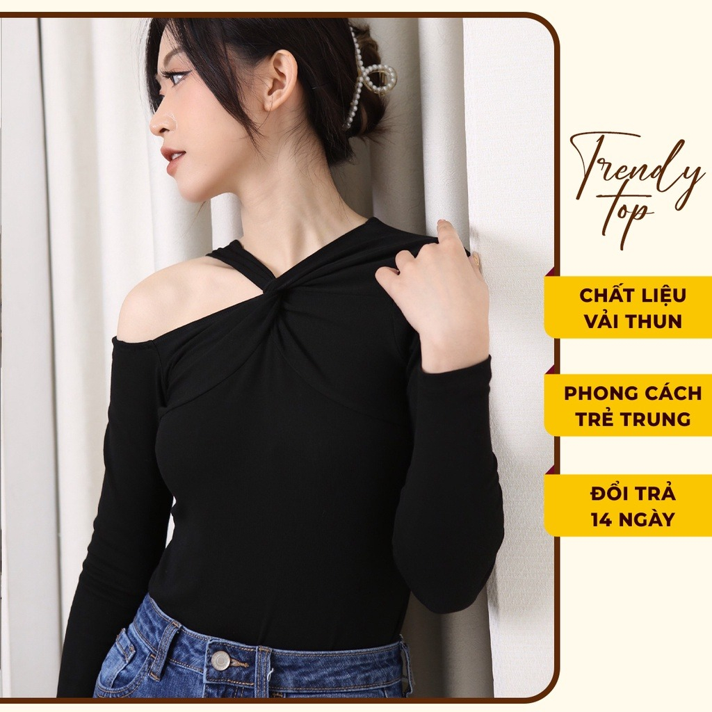 Áo thun tay dài - Áo kiểu nữ xoắn cổ lệch vai dáng ôm sexy cá tính AT33, TRENDY TOP
