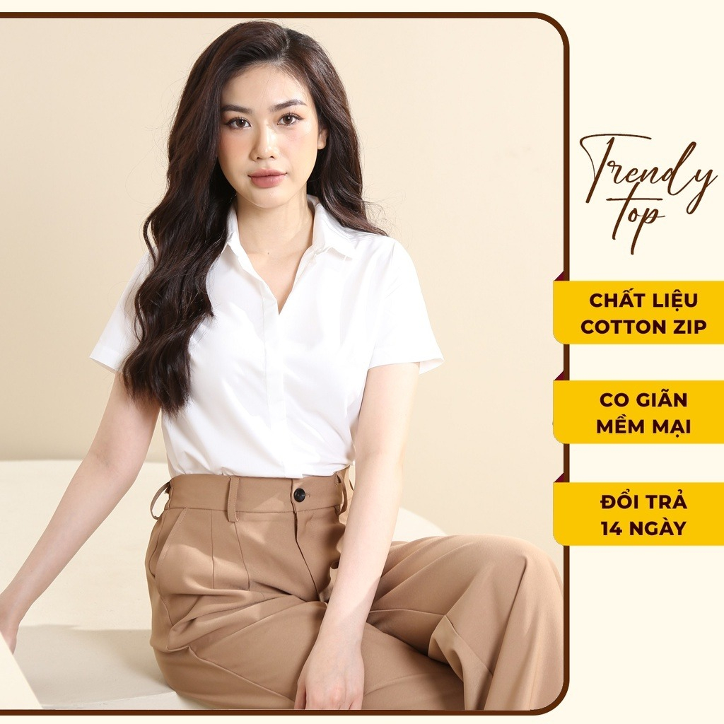 Áo sơ mi trắng - Áo sơ mi nữ công sở basic chất liệu thô lụa cao cấp chống nhăn TRENDY TOP