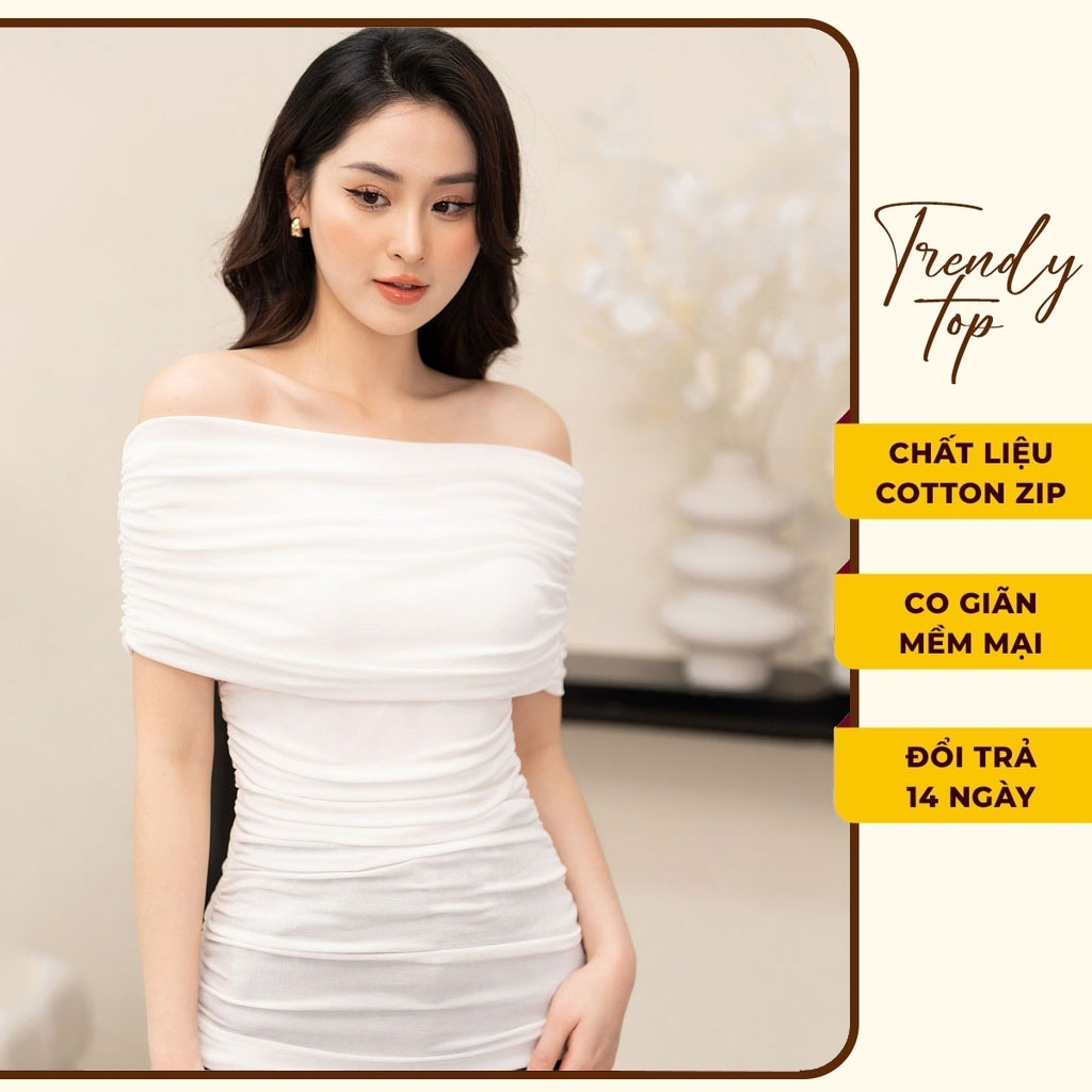 Áo trễ vai - Áo tiểu thư dáng ôm sang trọng chất liệu cao cấp, TRENDY TOP