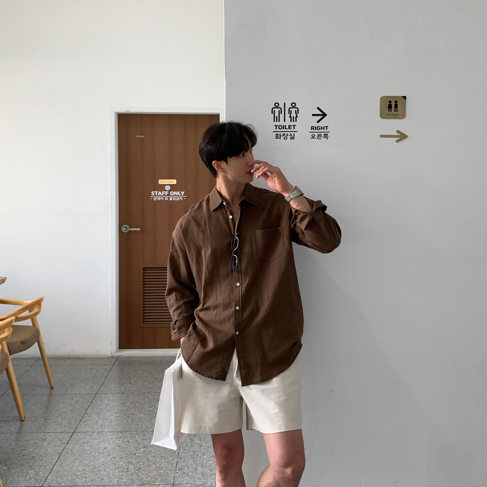 Áo sơ mi cổ bẻ dài tay vải linen cao cấp, phom dáng thoải mái thấm hút cực tốt - LUCIINON