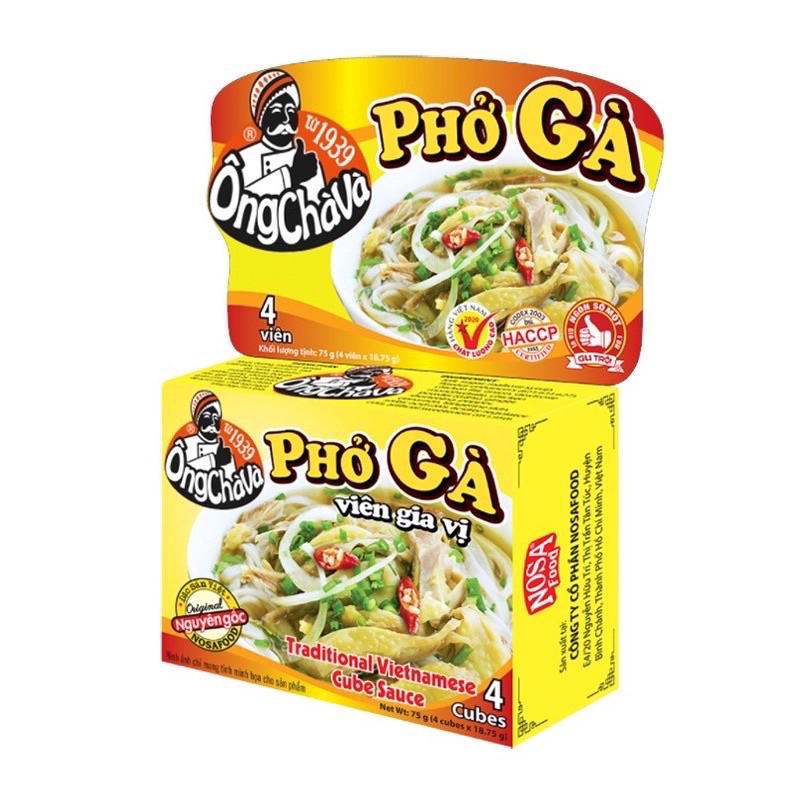 Viên Gia Vị Phở Bò, Gia Vị Phở Gà Ông Chà Và Hộp 4 Viên 85g