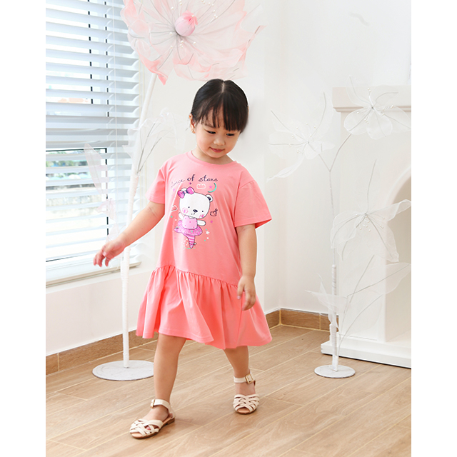Váy polo cho bé gái DORYKIDS hồng gấu dâu thun cotton co giãn 4 chiều cho trẻ em từ 1,2,3,4,5,6,7,8,9,10 tuổi[101056V22]