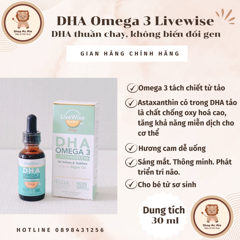[Chính Hãng - Bay Air] DHA Omega-3 Thuần Chay Non GMO LiveWise Mỹ cho bé từ sơ sinh