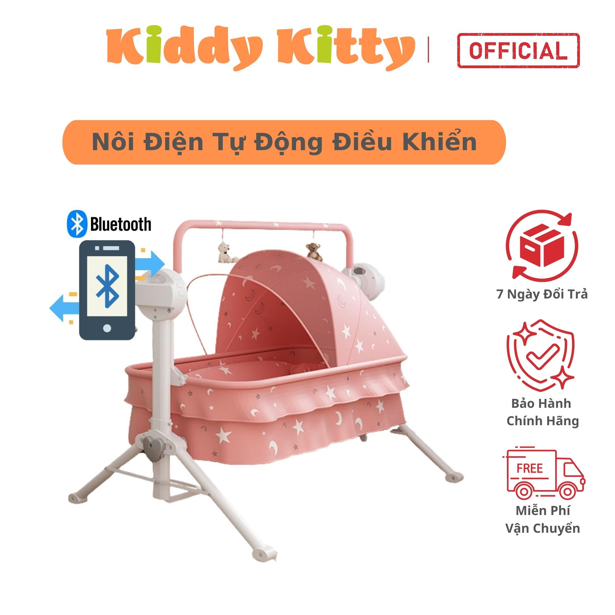 Nôi điện tự động cao cấp, Nôi điện cho bé kèm màn MumKid có điều khiển từ xa kết nối bluetooth có thể gấp gọn - MK23005