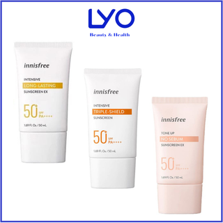 Kem chống nắng Innisfree No Sebum hồng , Long Lasting , vàng Triple Shield  Sunscreen ex SPF 50+/PA++++ 50ml HQ