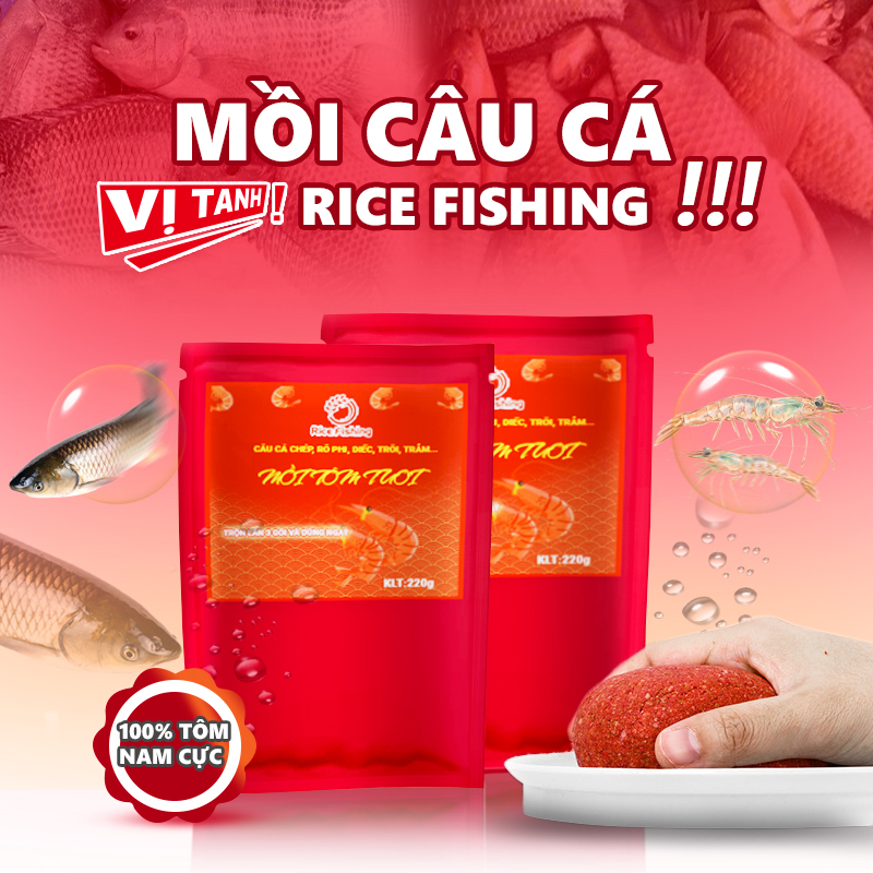 Mồi Câu Cá Mồi Tôm Tươi RICE FISHING câu cá chép, rô phi, cá trắm 3 trong 1 hiệu quả cao MT-1