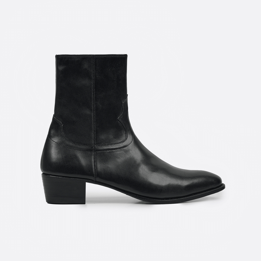 Giày Boots Nam TARMOR Dây Kéo Màu Đen Da Thật Zipper Boots In Black Leather