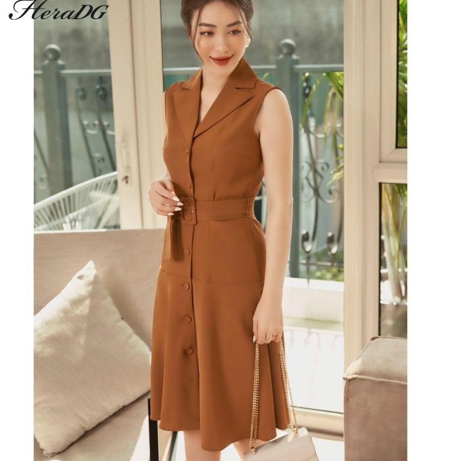 Đầm Thiết Kế Dáng Xoè Nữ HeraDG Thiết Kế Cổ Vest Sát Nách Hiện Đại, Chất Vải Mềm Nhẹ SDPBA013