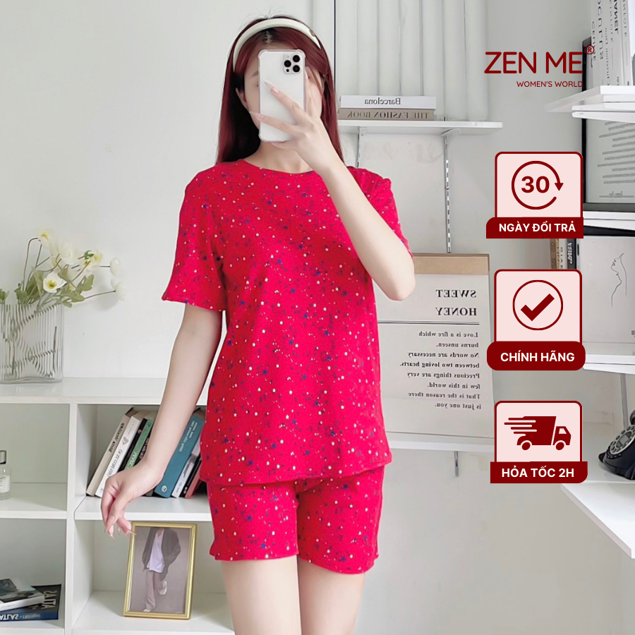 Đồ Bộ Nữ Mặc Nhà Quần Đùi Áo Cộc Họa Tiết Xinh Xắn Chất Liệu Cotton Thoáng Mát BCD0622, Zen Me Women's World