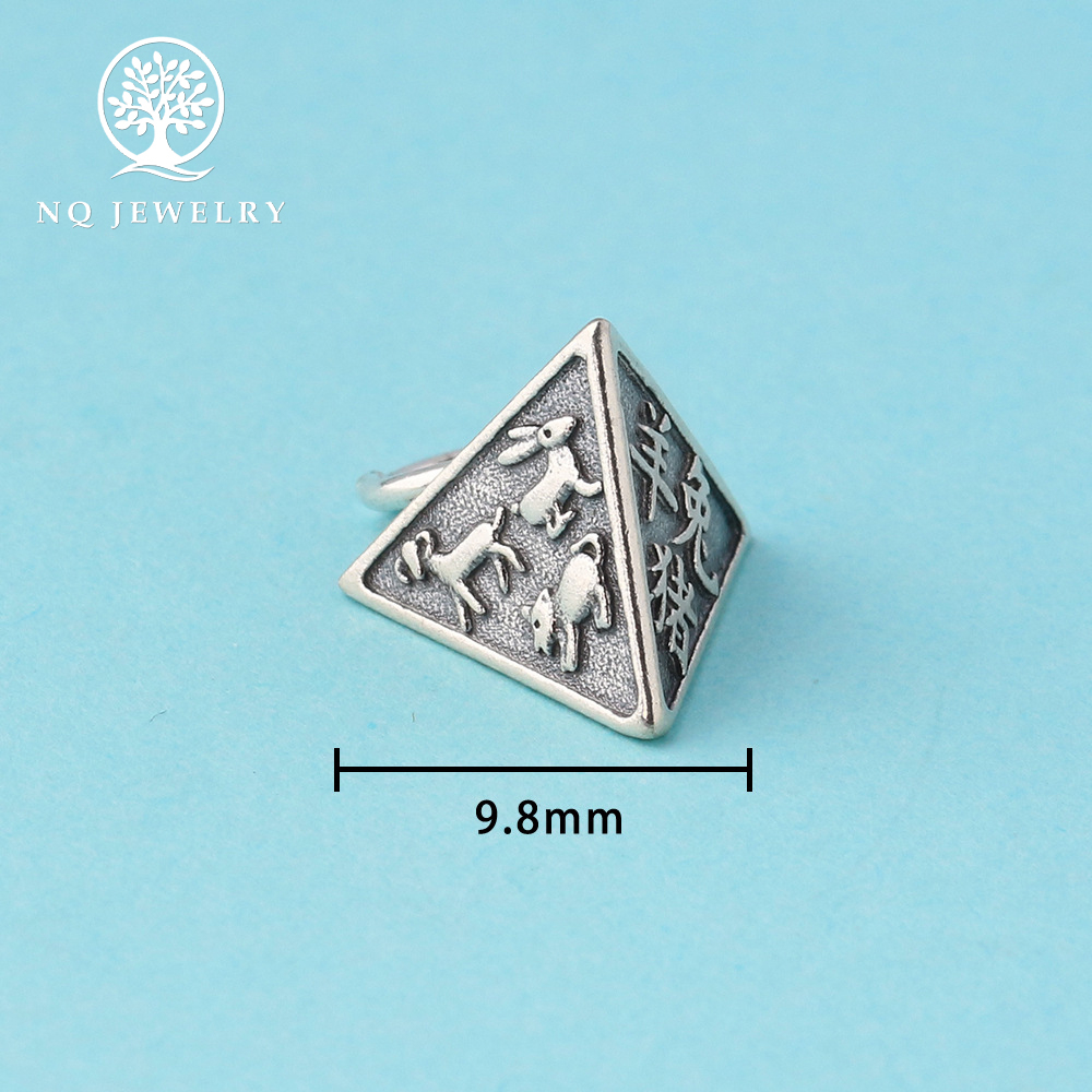 Charm bạc treo tam hợp khắc hình con giáp - NQ Jewelry