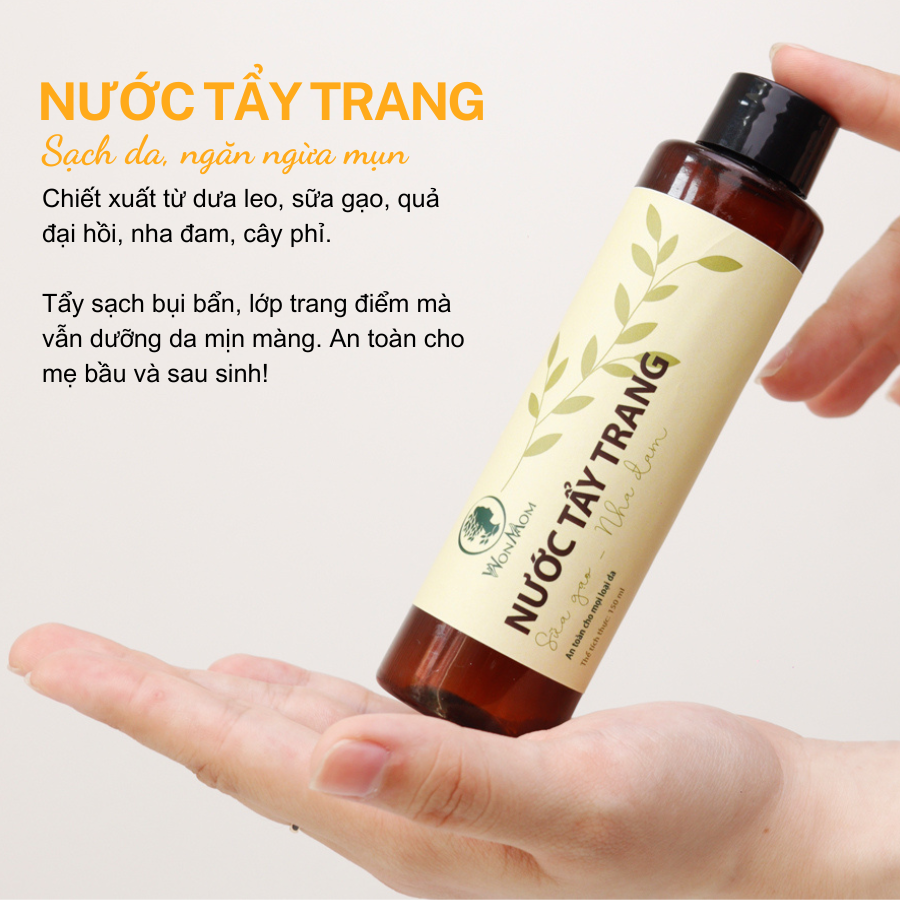 Nước tẩy trang sữa gạo, làm sạch và dưỡng trắng da Wonmom 150ml