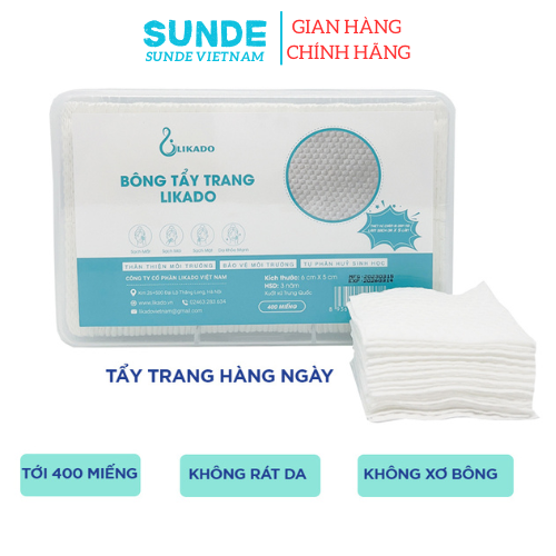 Bông tẩy trang Likado hộp 400 miếng kích thước 6cmx5cm - SUNDE VIETNAM