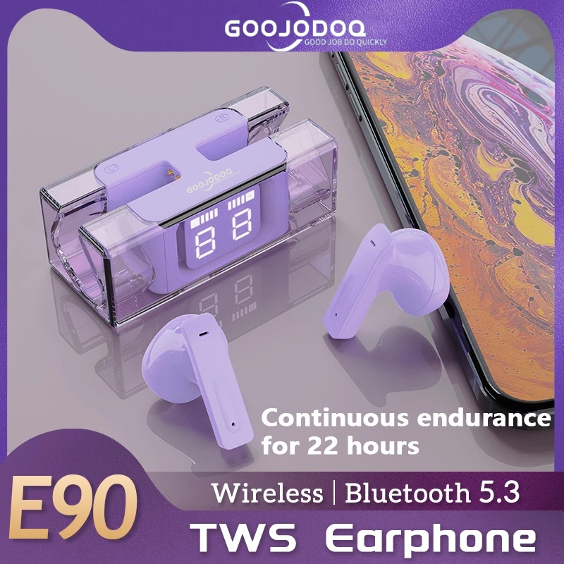 Tai nghe Bluetooth Goojodoq E90 TWS có micrô tai nghe không dây có hộp sạc màn hình hiển thị nguồn cảm ứng trong tai