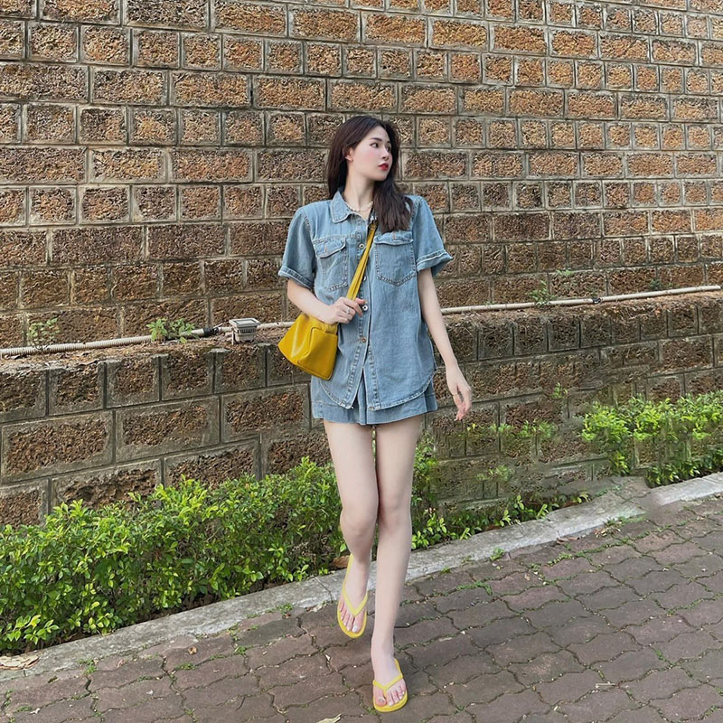 Set Sơ Mi Bò, Bộ Short Jeans Áo Sơ Mi Mix Quần Short Năng Động SB4067