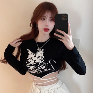 Áo thun croptop meo meo dây buộc eo tay dài siêu hot gb9489384