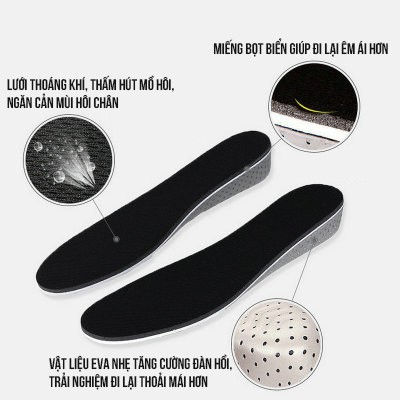 Cặp lót giày tăng chiều cao cao su, êm chân, thoáng khí độn đế tăng 1,5-4,5cm - Loại nguyên bàn chân - HASA L14