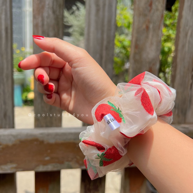 Buộc Tóc Scrunchies Voan Lưới 2 Lớp Vải 🍓DÂU TÂY🍓 Size 12cm