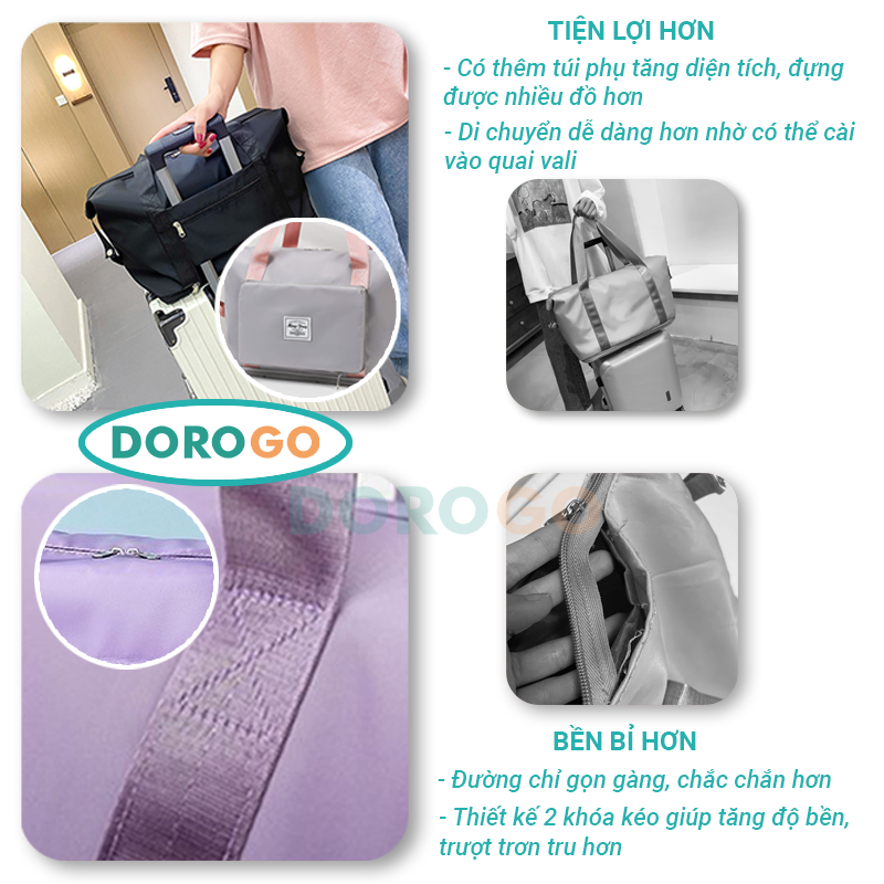 Túi đựng quần áo du lịch gấp gọn DOROGO xách tay để hành lý size lớn DRG