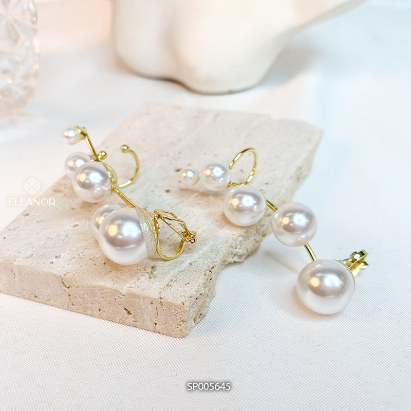 Bông tai nữ gắn vành Eleanor Accessories đính ngọc trai nhân tạo phụ kiện trang sức 5645