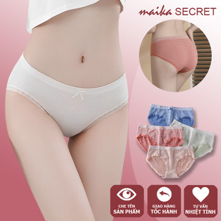 Quần lót cotton kẻ caro kháng khuẩn viền ren free size 45 -60kg mã 008