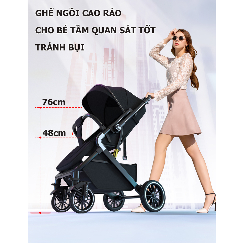 Xe đẩy đôi em bé 2 chiều ngả lưng 3 tư thế cho bé BaBy gấp gọn thành vali kéo, siêu chắc chịu lực 40kg