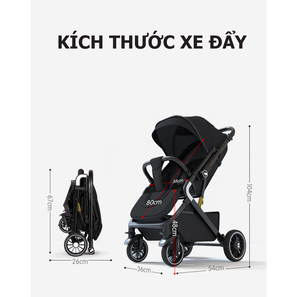 Xe đẩy đôi em bé 2 chiều ngả lưng 3 tư thế cho bé BaBy gấp gọn thành vali kéo, siêu chắc chịu lực 40kg