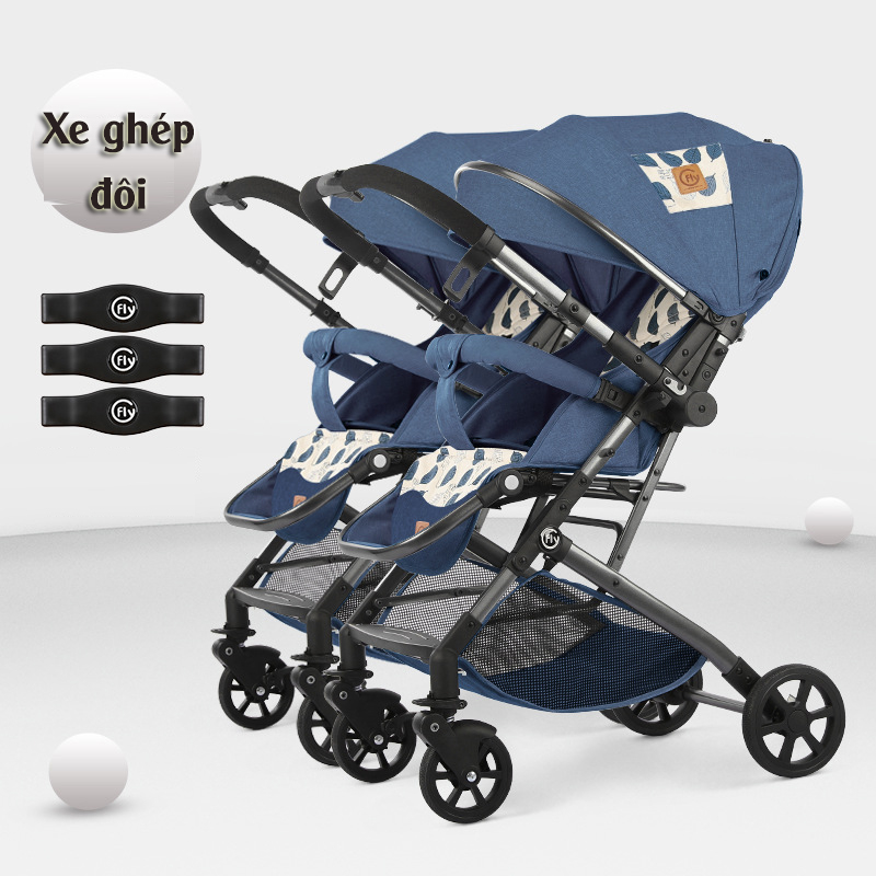 Xe đẩy đôi em bé gấp gọn 2 chiều 3 tư thế gấp gọn, siêu nhẹ, trọng tải 50kg FLY thiết kế Đức