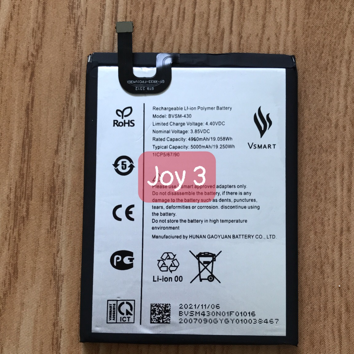 Pin Vsmart Joy 3 / Live 4 mã BVSM430 lắp chung dung lượng 4950mAh