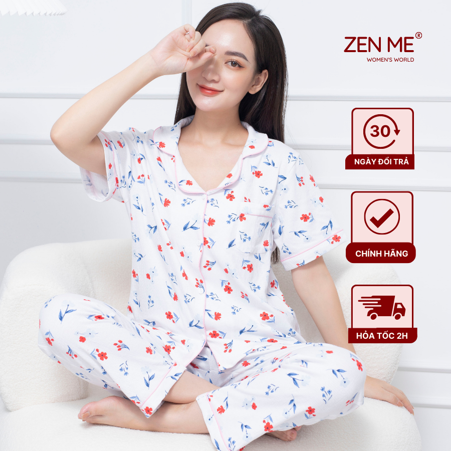 Đồ Bộ Nữ Mặc Nhà Chất Liệu Cotton Xốp Trắng Hoa BTX0623, Zen Me Women's World