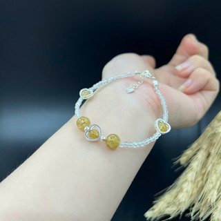  Vòng Tay Phong Thuỷ Đá T.A Tóc Vàng Mix Thạch Anh Trắng phối Bạc 925  hợp mệnh thổ  kim  thủy   