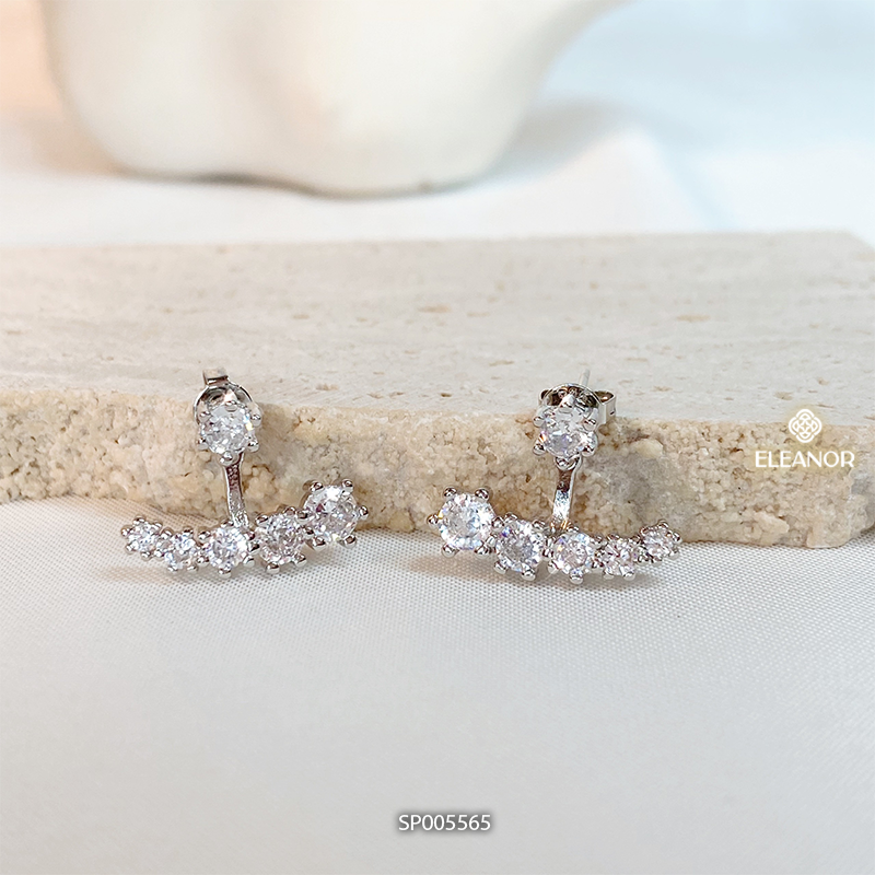 Bông tai nữ chuôi bạc 925 Eleanor Accessories viền đính đá kiểu dáng độc đáo phụ kiện trang sức 5565