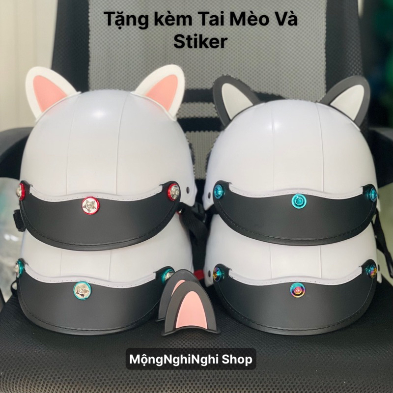 mũ bảo hiểm 3 ốc tittan gr5 - slaya tặng kèm tai mèo hàng nhập khẩu (mũi Da viền trắng dây khoá đỏ)