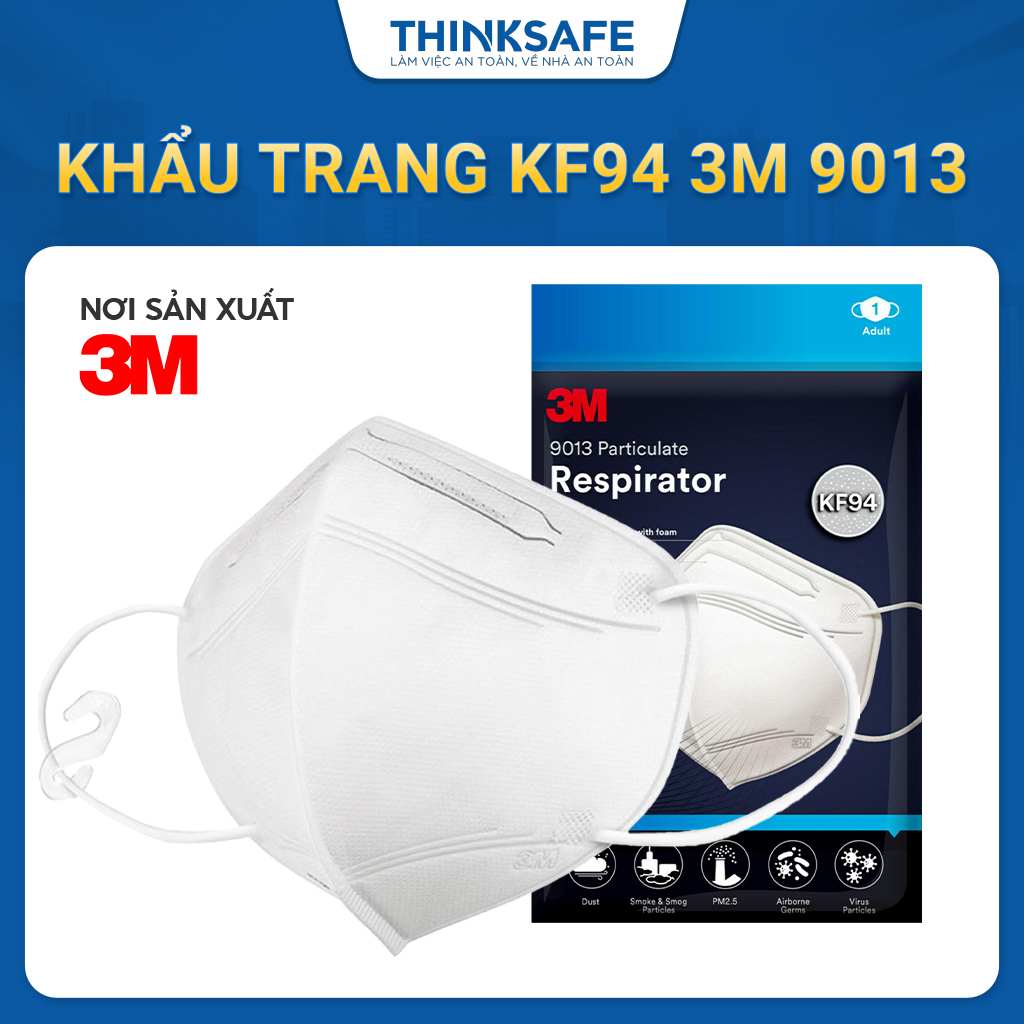 Khẩu trang 3M 9013 kiểu dáng 3D hàn quốc, thời trang, vải kháng khuẩn màu trắng Khẩu trang 3M chính hãng - THINKSAFE