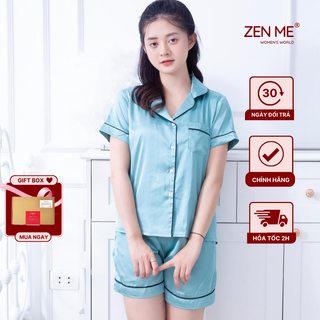 Đồ Bộ Nữ Mặc Nhà Pijama Lụa Cộc Tay Quần Đùi PJTT0121, Zen Me Women's World