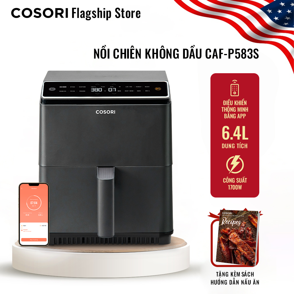 Nồi chiên không dầu Cosori CAF-P583S 6.4L kết nối wifi, công nghệ làm nóng kép, không dầu - CHÍNH HÃNG bảo hành 2 năm