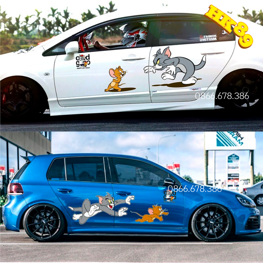Tem xe Tom&Jerry - Decal 3 lớp, Phản quang 7 màu