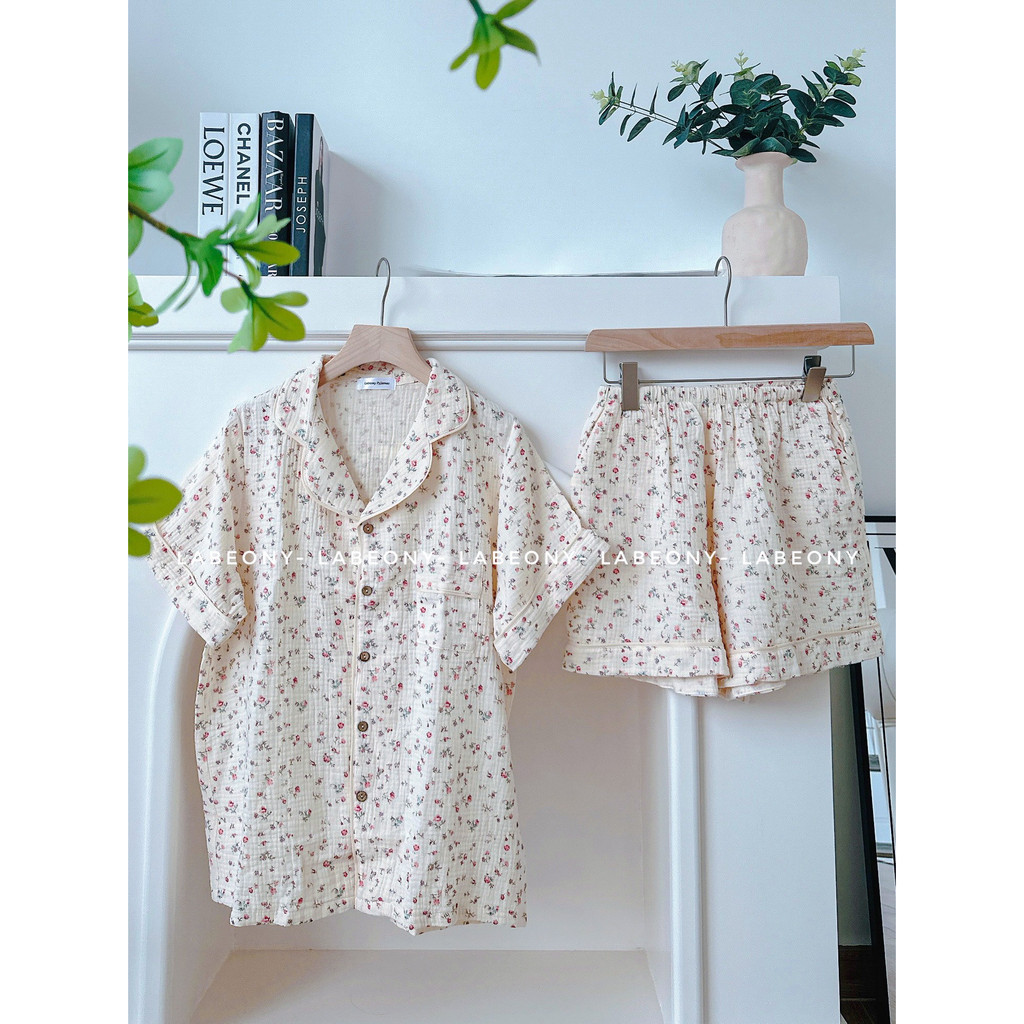 FLORAL MUSLIN PYJAMA bộ mặc nhà nữ đồ ngủ Labeony