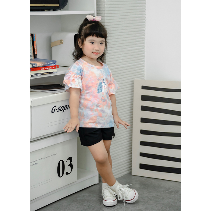 Áo thun bé gái, áo thun cotton kiểu tay cánh tiên bé gái form rộng in họa tiết mùa hè cho bé từ 4 tuổi - 10 tuổi